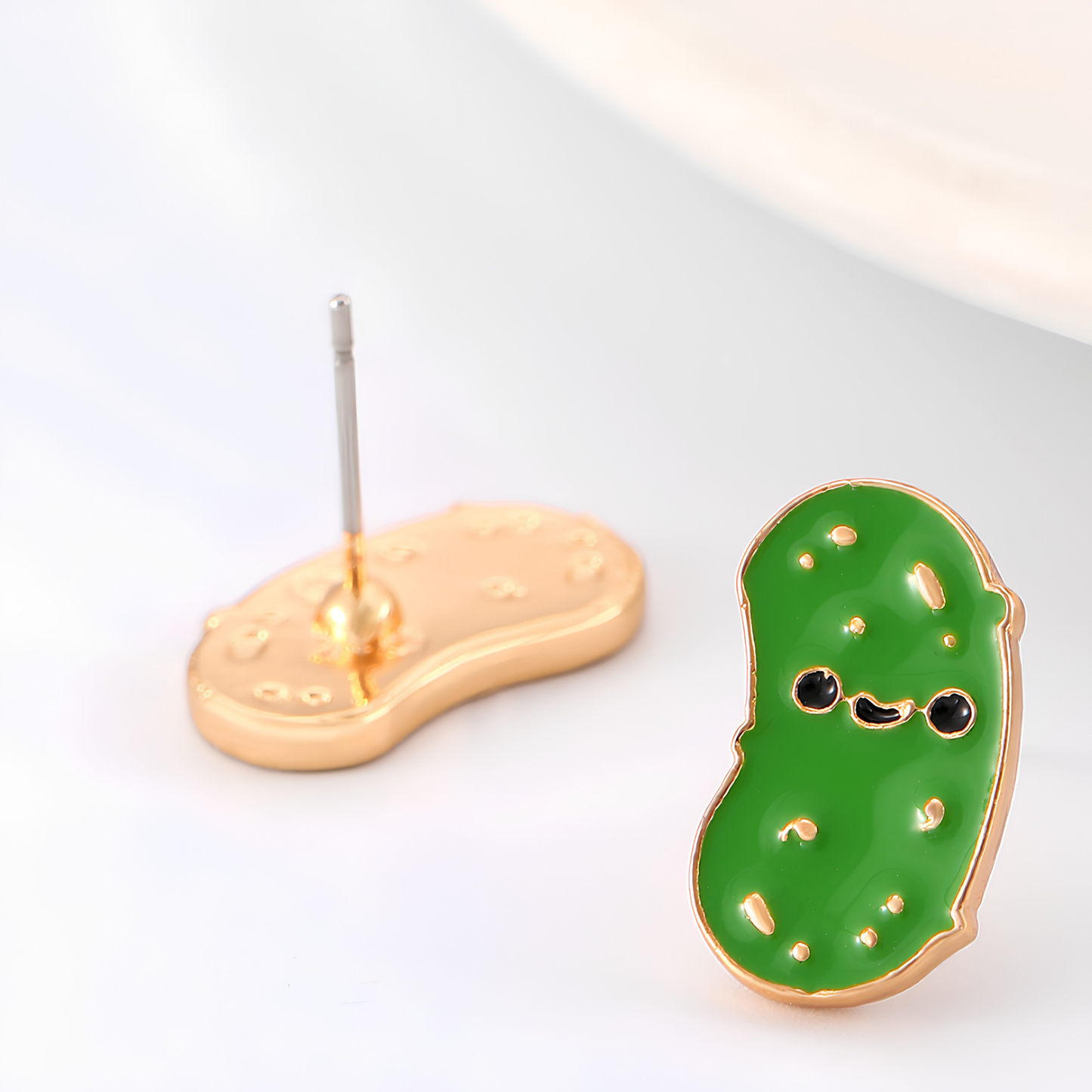 Big Dill Green Pickle Stud Earrings with Velvet Gift Bag