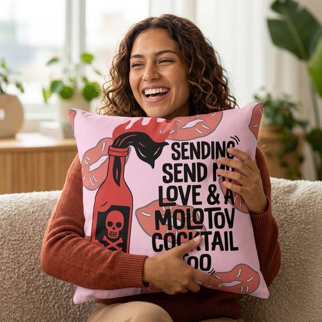 Sending My Love & a Molotov Cocktail Square Pillow