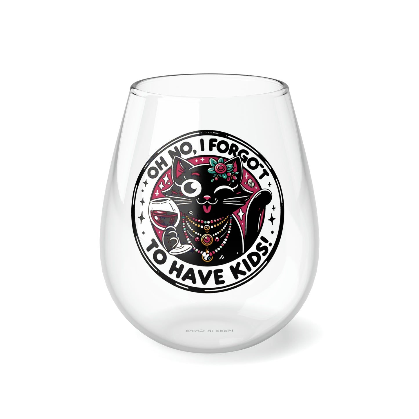 Elegant Stemless Black Cat Stemless Wine Glass - 11.75oz Glass with Glossy Print - Perfect for Cat Lovers!