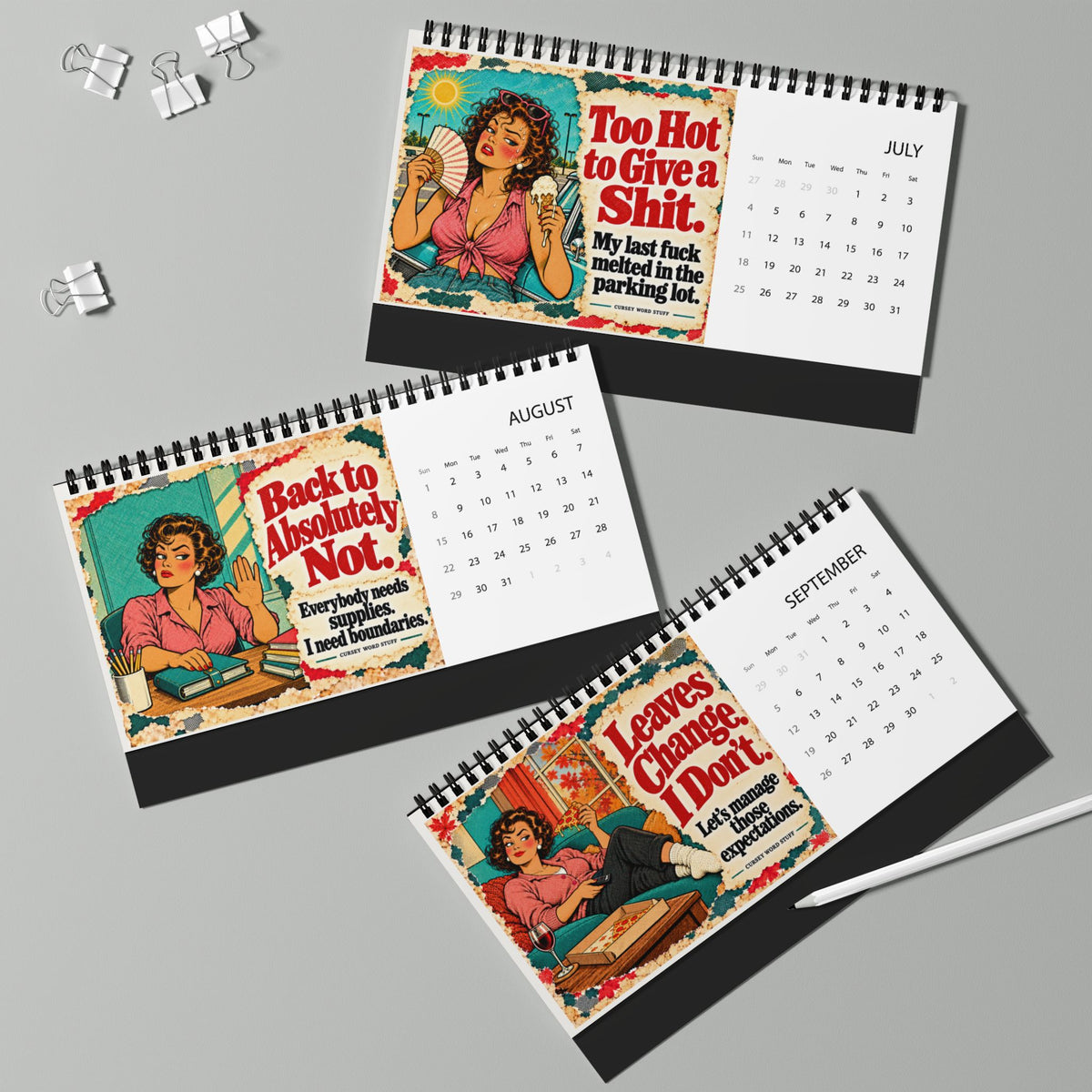 2027 Funny Desk Calendar – Retro Women & Sarcastic Sayings