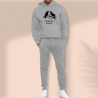 Attempted Murder Crow Lounge Set - Unisex Hoodie and Joggers in Cozy Fleece | Stylish & Comfortable
