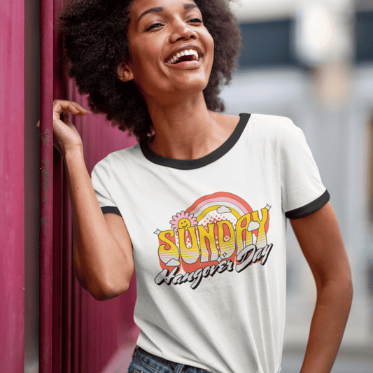 Sunday Hangover Day Unisex Ringer T-Shirt: Retro Font Design | 100% Ring-Spun Cotton