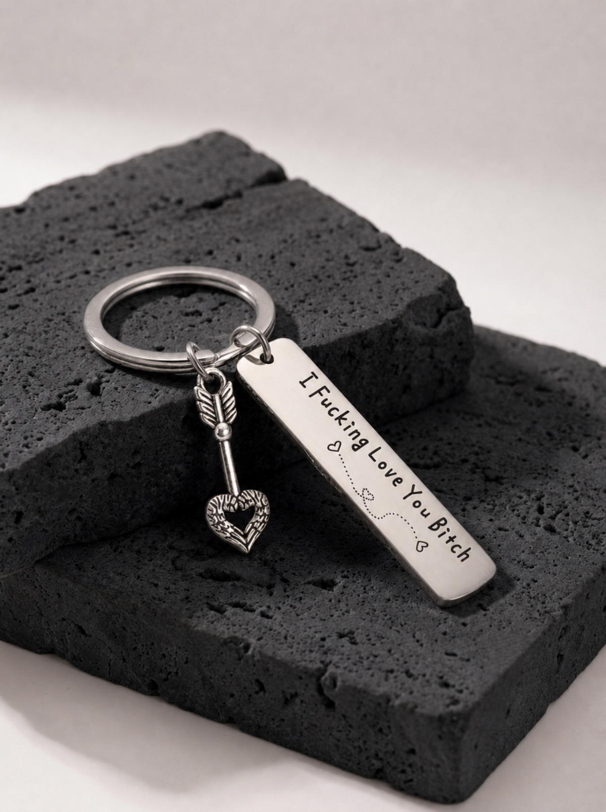 Love You Keychain With Silver Heart Key Charm & CWS Sticker Gift Packaged