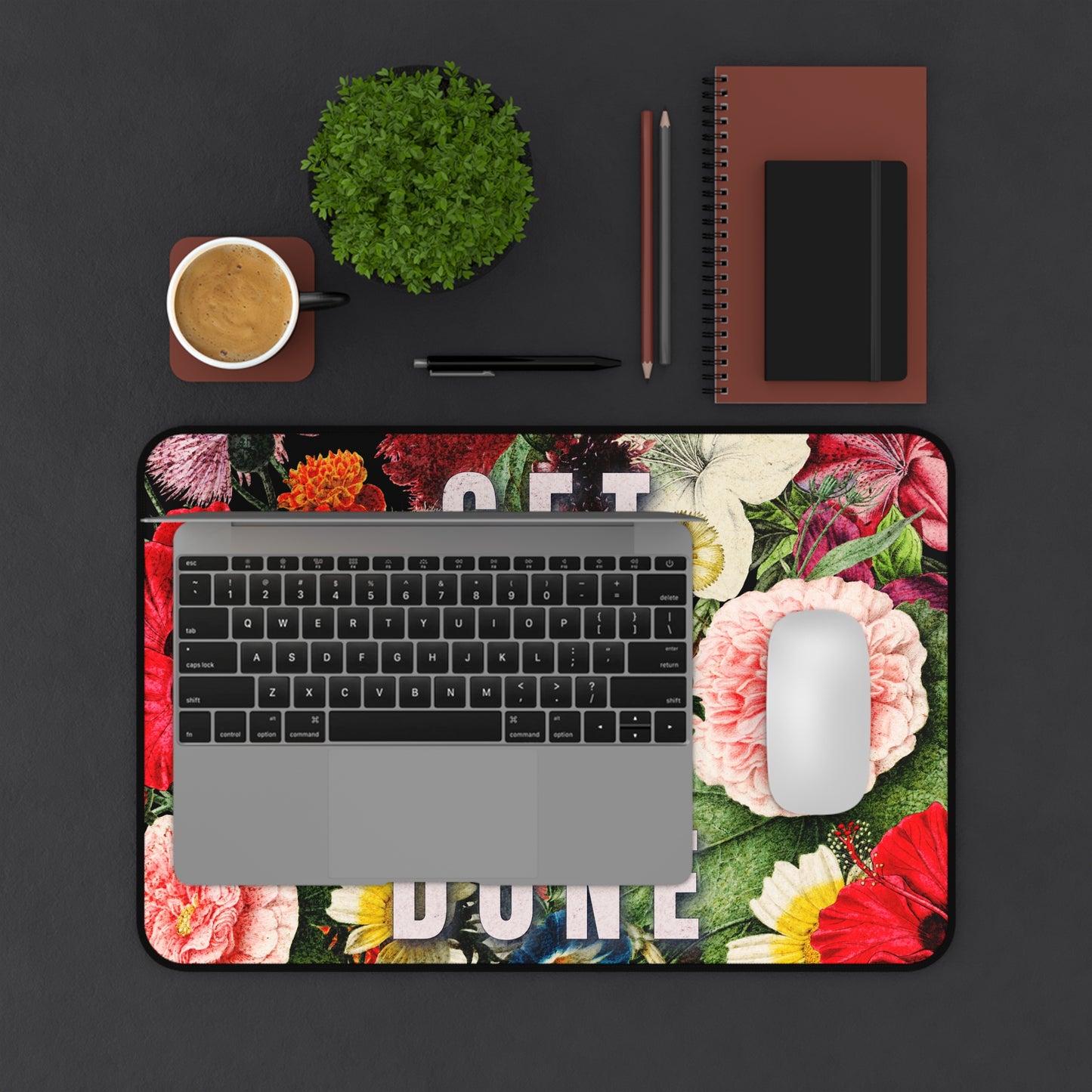 Vintage Floral Desk Mat - Get Shit Done Motivational Design in 3 Sizes