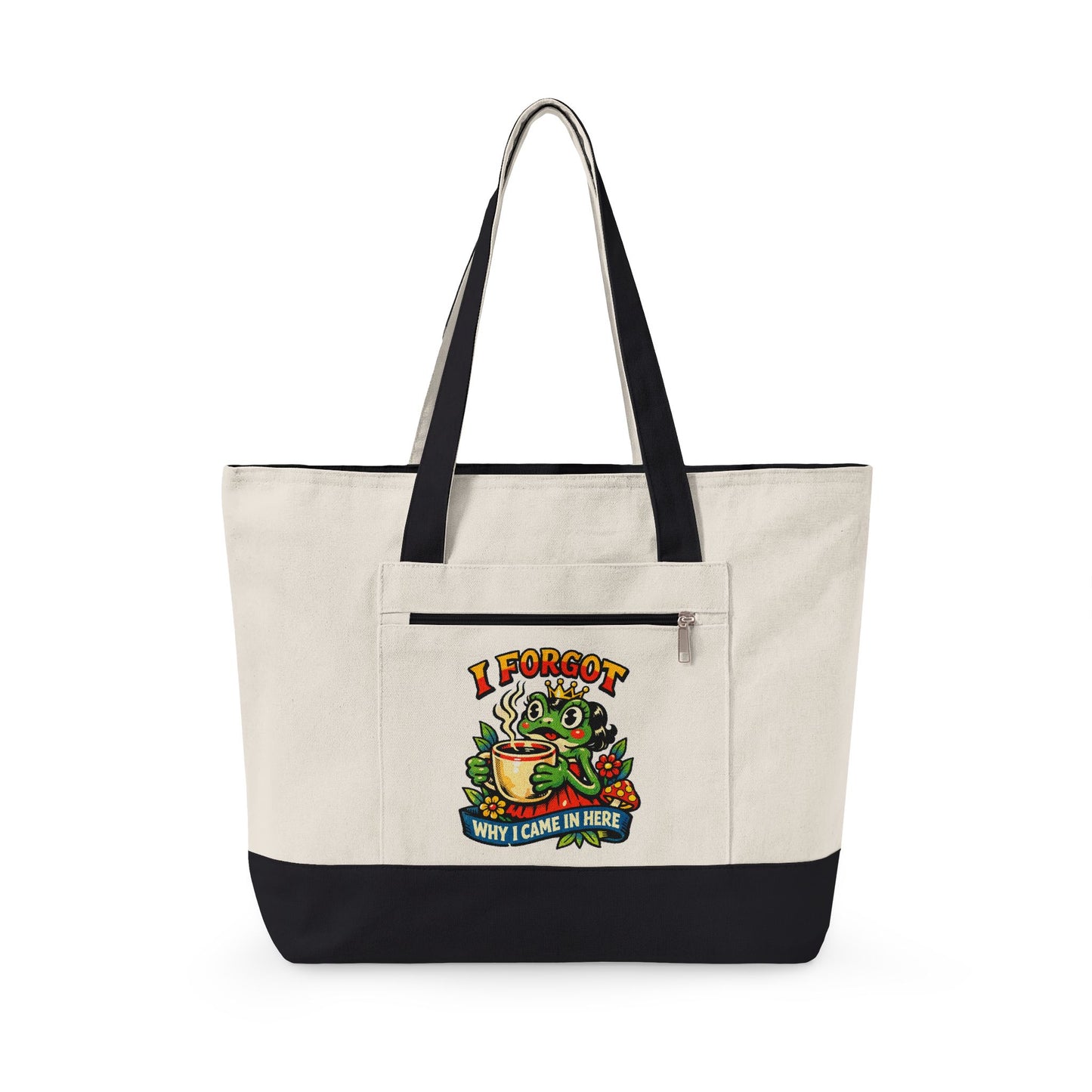 I Forgot Why I Came In Here Frog Canvas Tote Bag – Funny Zippere Tote with Pocket