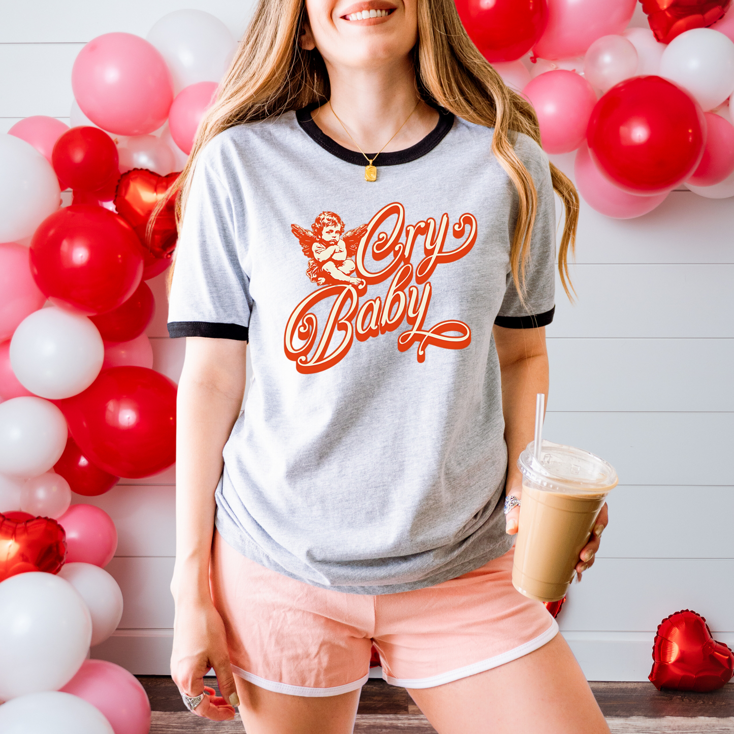 Cry Baby Angel Ringer Tee Vintage Inspired Design