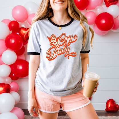 Cry Baby Angel Ringer Tee Vintage Inspired Design