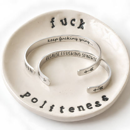 Silver Hidden Message Cuff Bracele with Velvet Gift Bag + 2 CWS Original Stickers