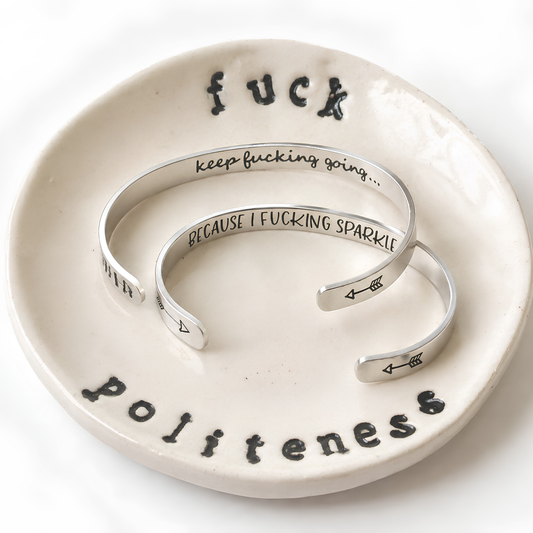 Silver Hidden Message Cuff Bracelet with Velvet Gift Bag + 2 CWS Original Stickers
