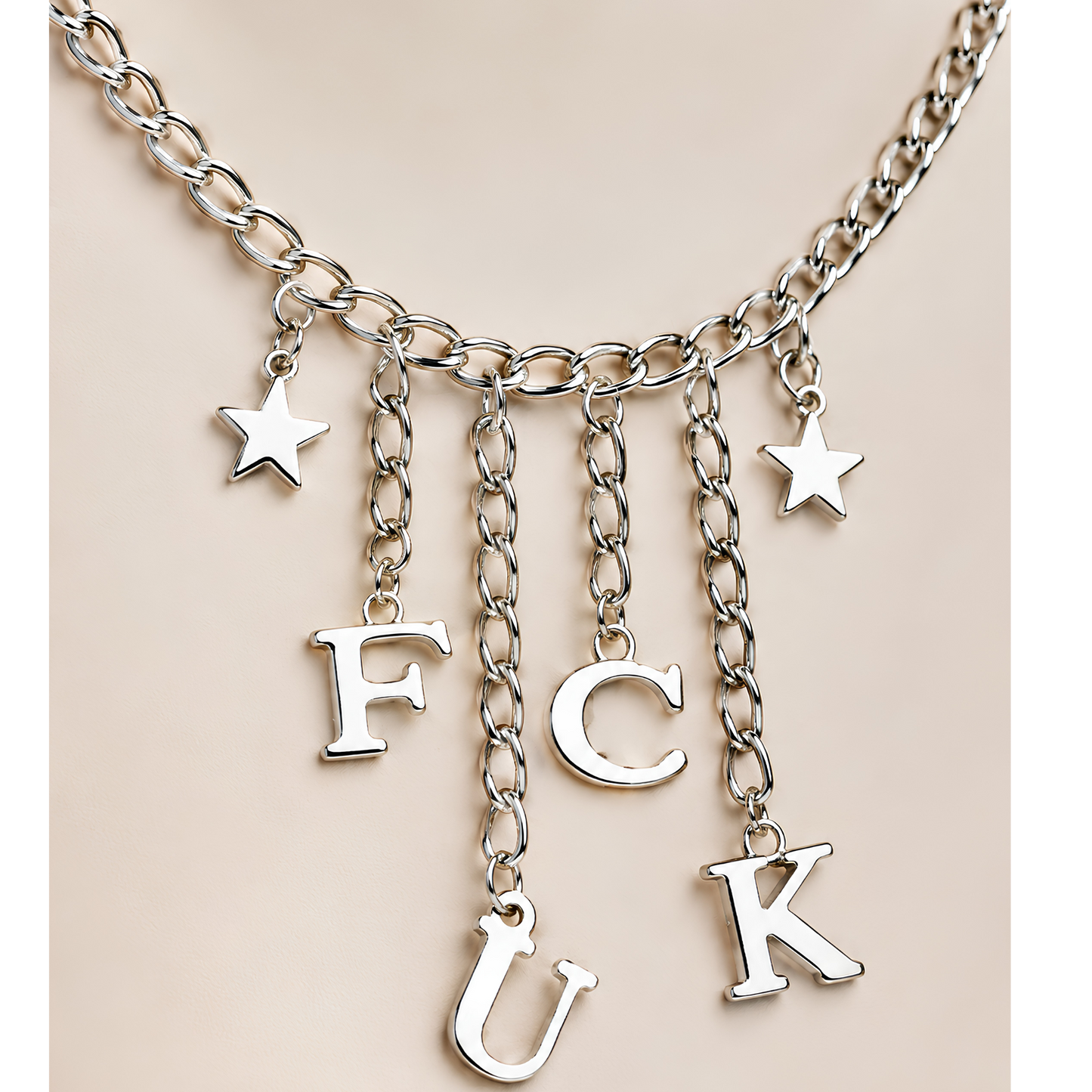 FUCK Charm Silver Chain Choker Necklace with Black Velvet Gift Bag