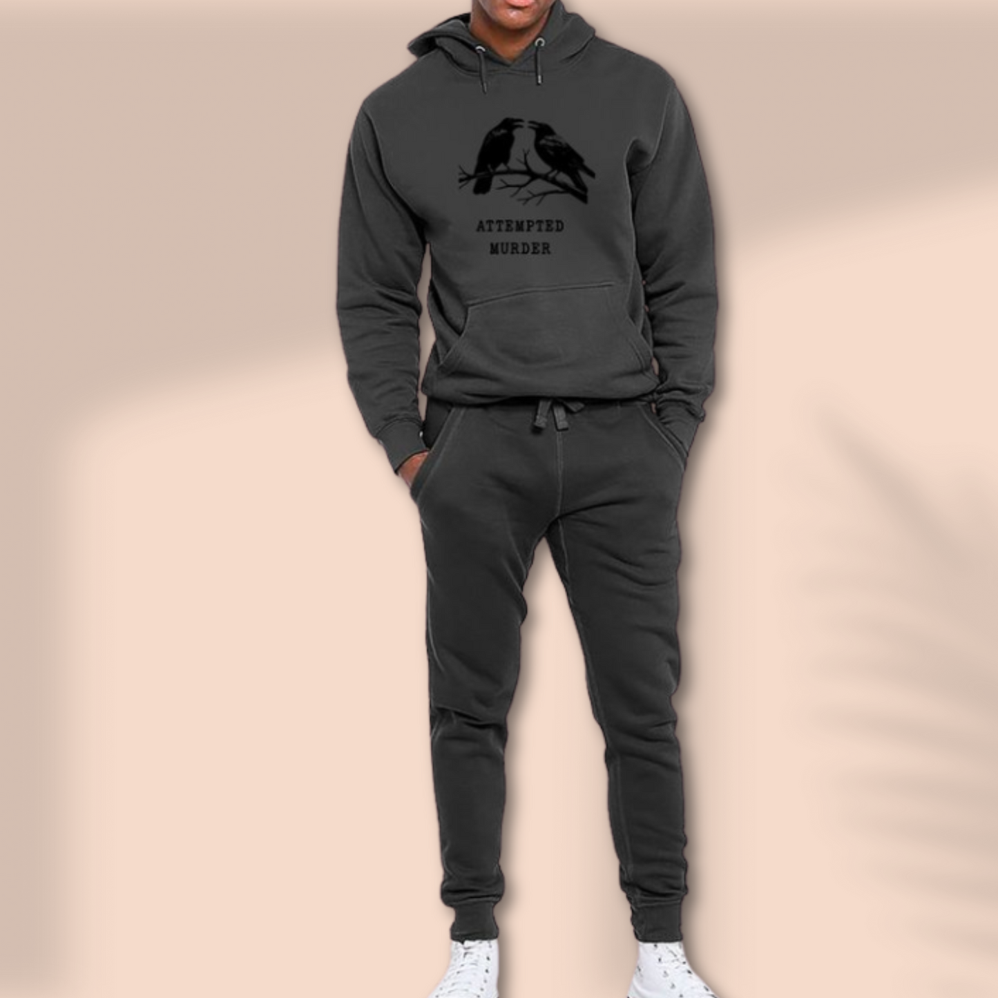 Attempted Murder Crow Lounge Set - Unisex Hoodie and Joggers in Cozy Fleece | Stylish & Comfortable