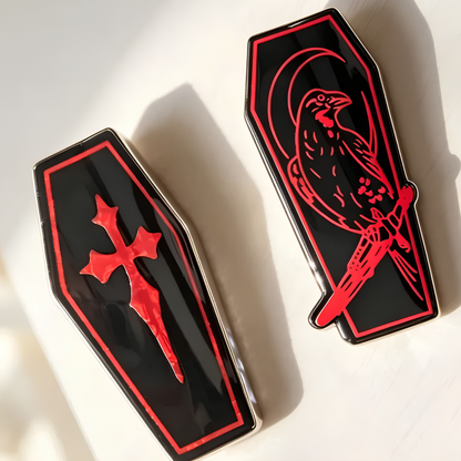 Coffin Hair Claw Clips Raven & Cross Gothic Hair Accessories with Black Velvet Gift Bag