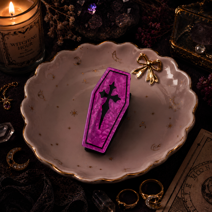 Coffin Hair Claw Clips Raven & Cross Gothic Hair Accessories with Black Velvet Gift Bag
