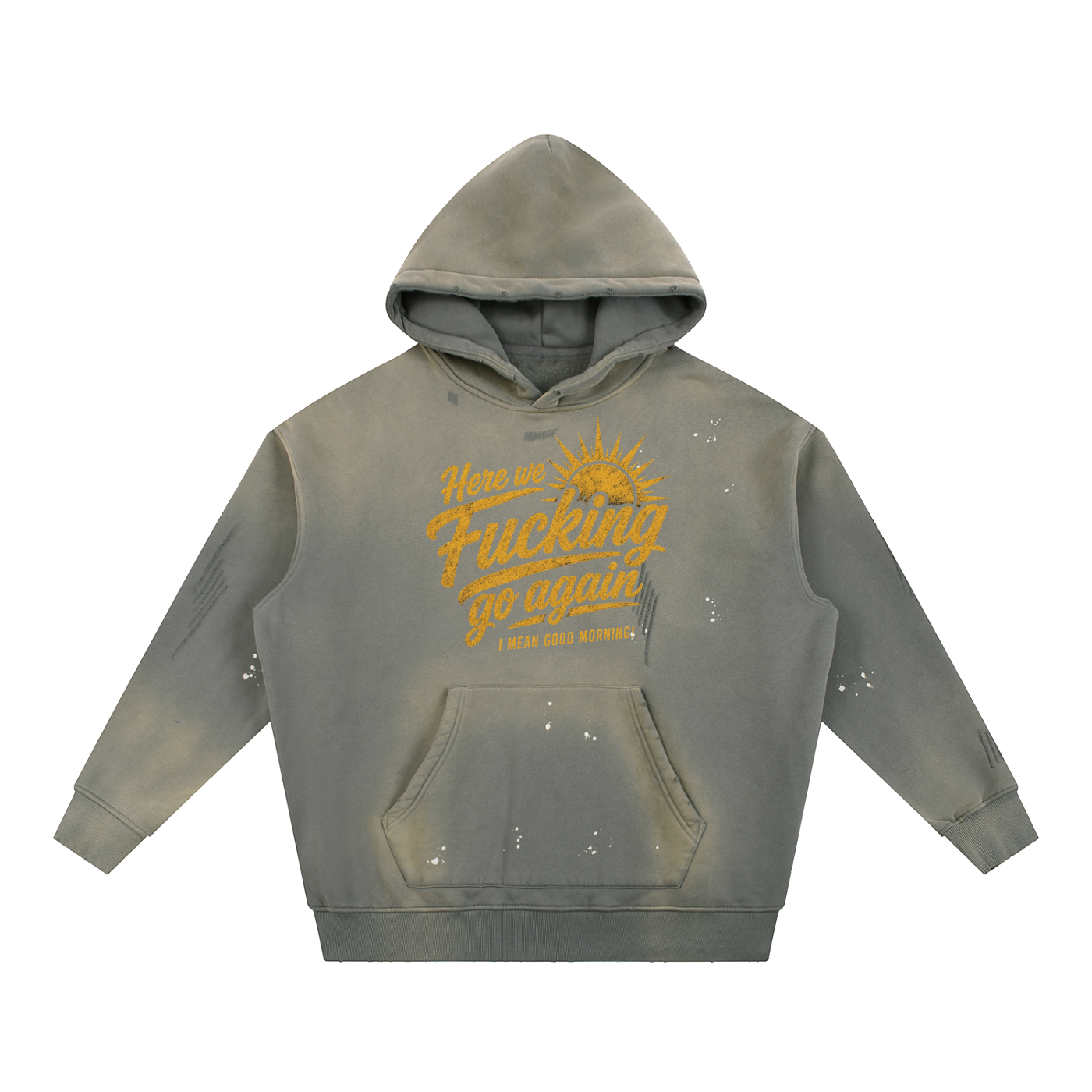 Here We Go Again Vintage Washed Frayed Fleece Unisex Hoodie