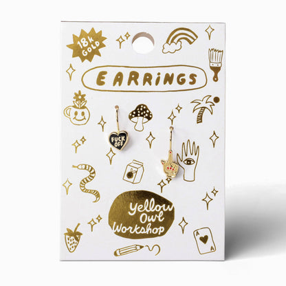 F*ck Off Heart Middle Finger Gold Drop Earrings