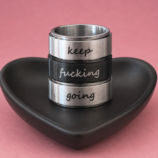 Keep Going Spinner Ring | Silver & Black Stainless Steel Anxiety Ring