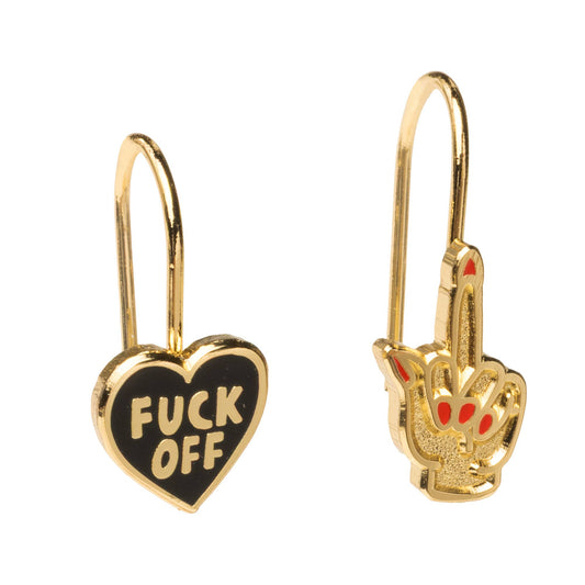 F*ck Off Heart Middle Finger Gold Drop Earrings