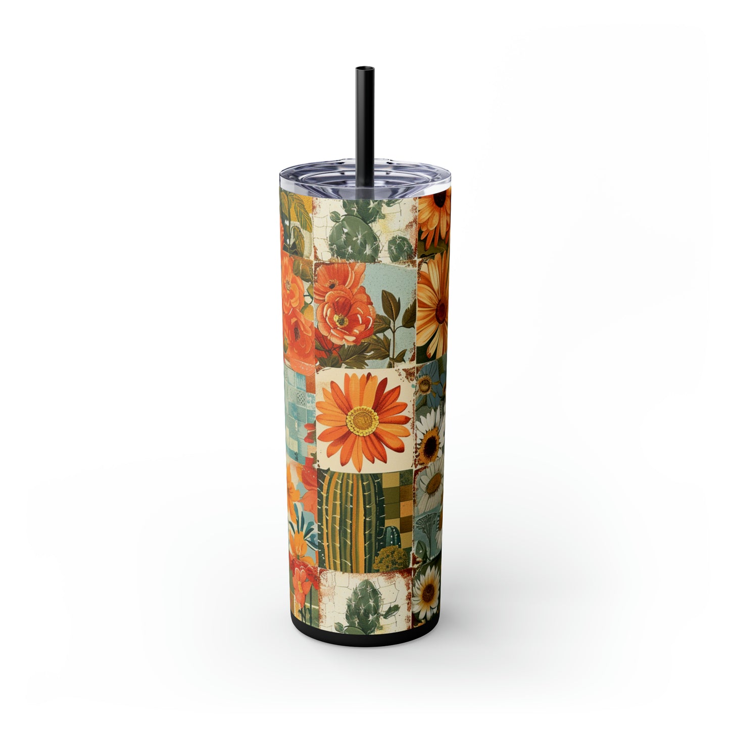 Vintage Boho Western Desert Floral 20oz Skinny Tumbler with  Straw
