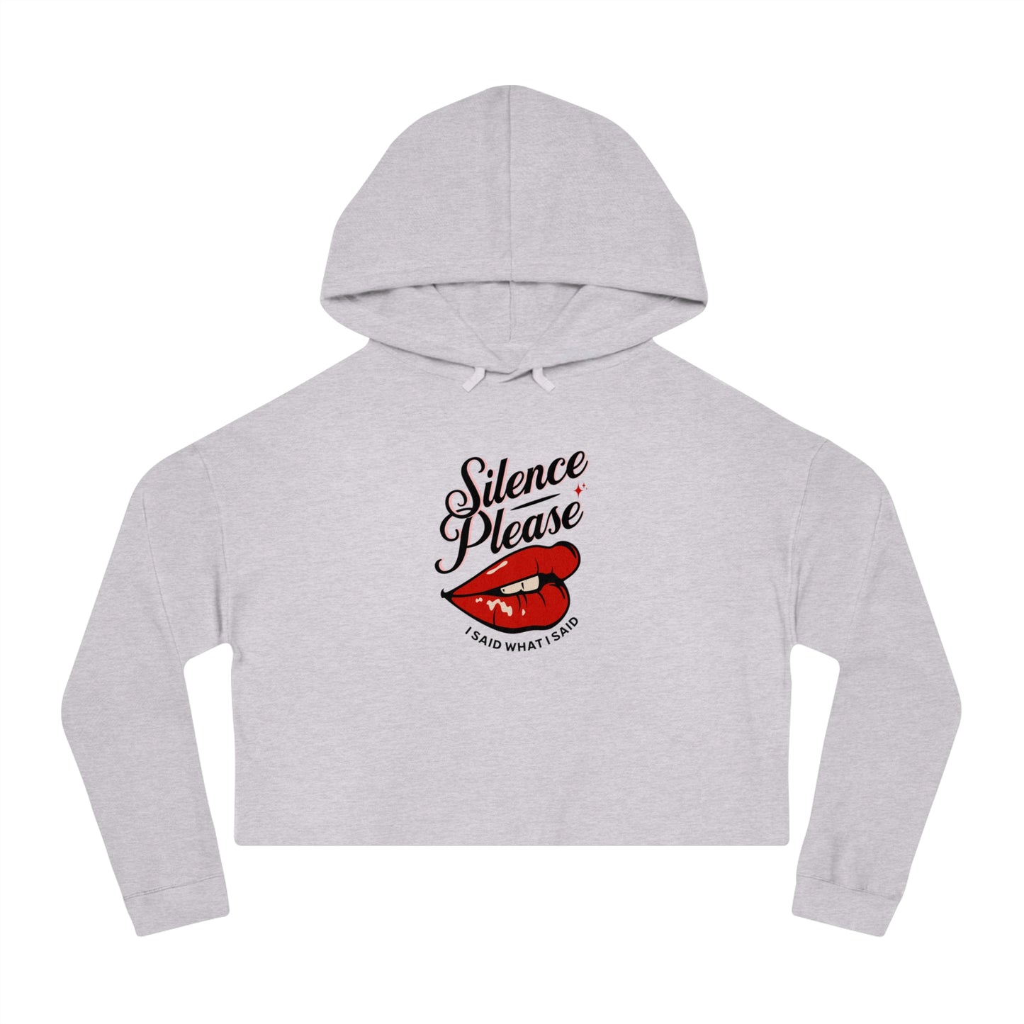 Retro Tattoo Classic Red Lips, Silence Please Women’s Cropped Hooded Sweatshirt
