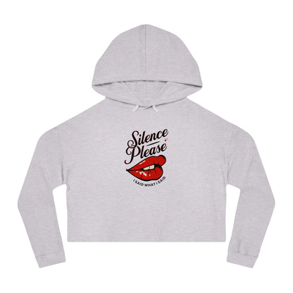 Retro Tattoo Classic Red Lips, Silence Please Women’s Cropped Hooded Sweatshirt