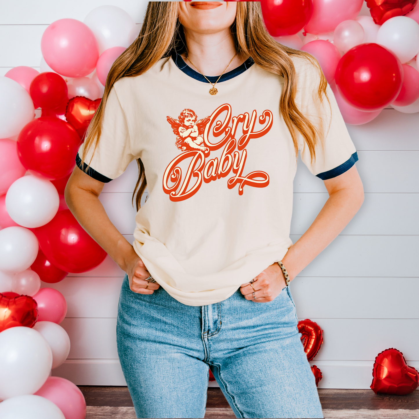 Cry Baby Angel Ringer Tee Vintage Inspired Design