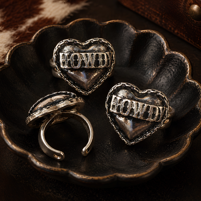 HOWDY Western Heart Cuff Ring with Gift Packaging