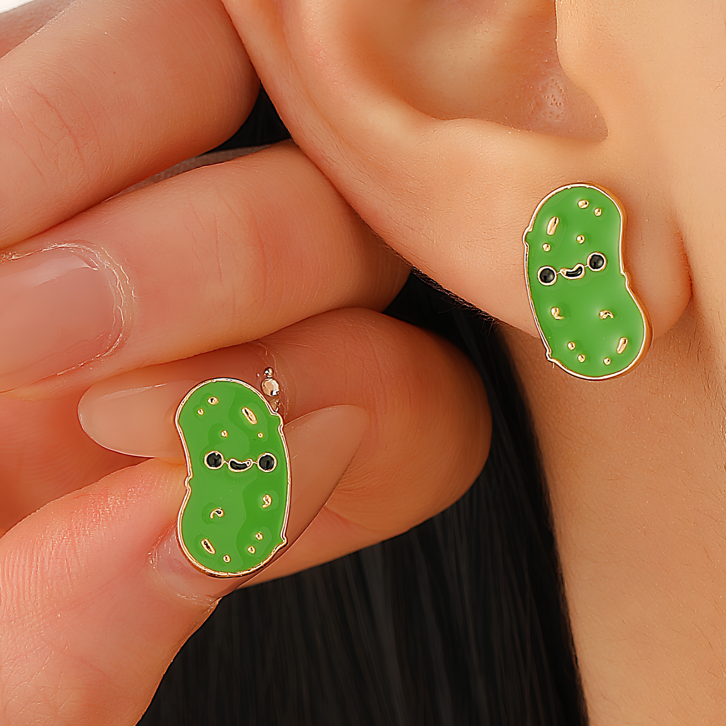 Big Dill Green Pickle Stud Earrings with Velvet Gift Bag