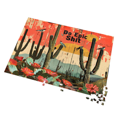 Jigsaw Puzzle: Desert Cactus 'Do Epic Shit' Motivational Art, 500, 1000, 2000 Piece Options, Gift-Ready Metal Tin Box, Adult Humor Gift