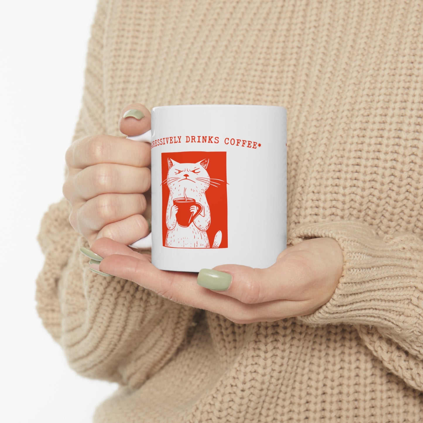 Vintage Aggressive Cat Coffee Mug: Hilarious Gift for Book Lovers & Teachers Ceramic Mug, 11oz