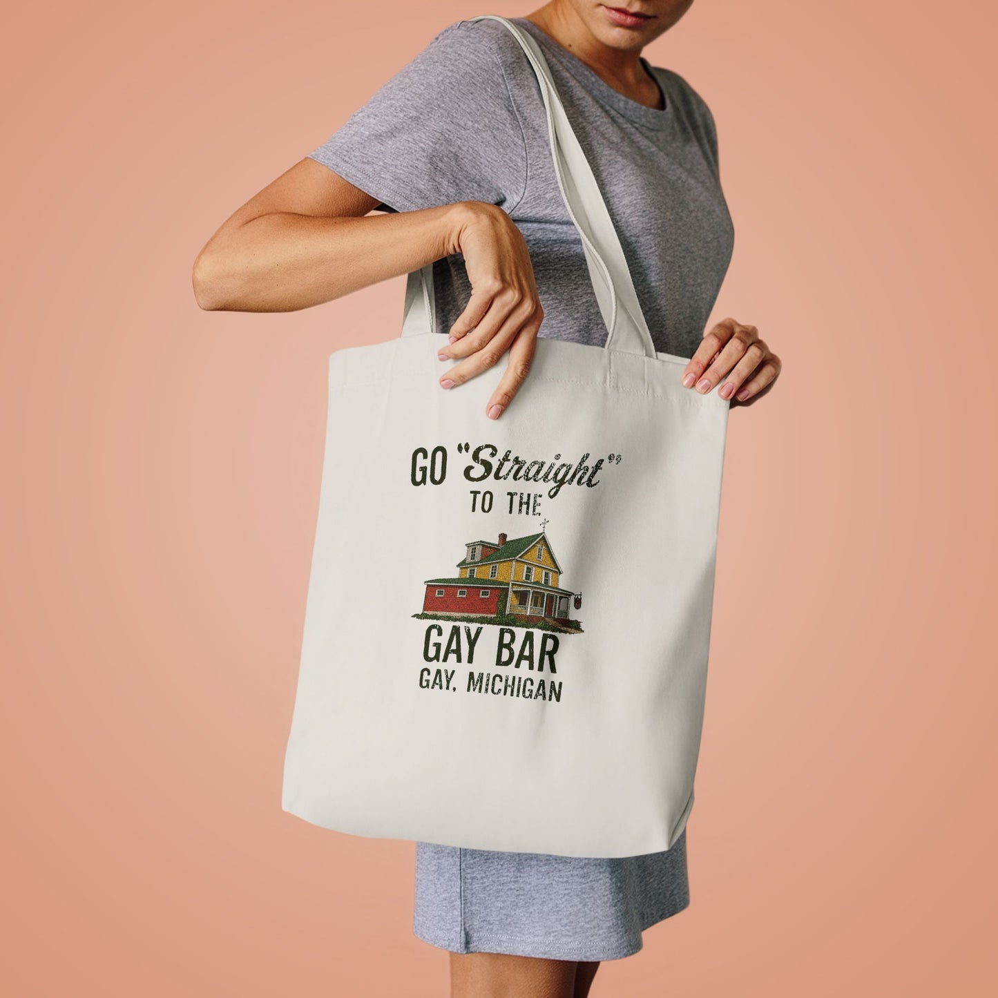 Go Straight to the Gay Bar Tote Bag | Gay, Michigan Vintage Canvas Bag | Funny LGBTQ+ Market Tote