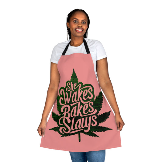 Versatile Cannabis-Themed Apron - She Wakes, Bakes, Slays Design - 5 Strap Colors Apron, 5-Color Straps
