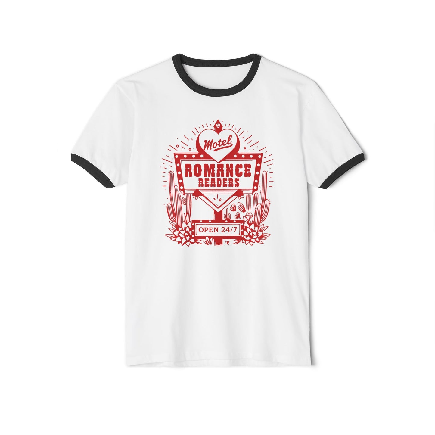 Romance Readers Motel T-Shirt | Unisex Next Level Ringer Tee for Book Lovers