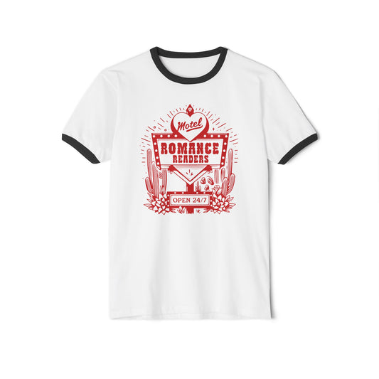 Romance Readers Motel T-Shirt | Unisex Next Level Ringer Tee for Book Lovers