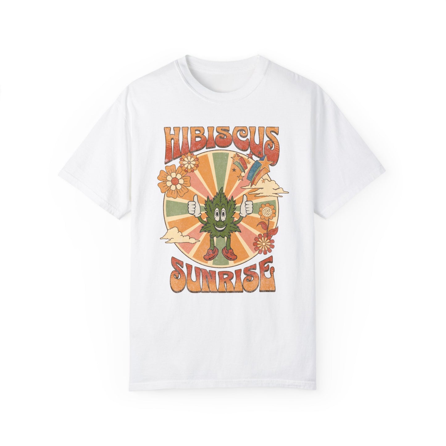 Hibiscus Sunrise Sativa Cannabis Unisex Garment Dyed T-shirt: Extended Sizes Available