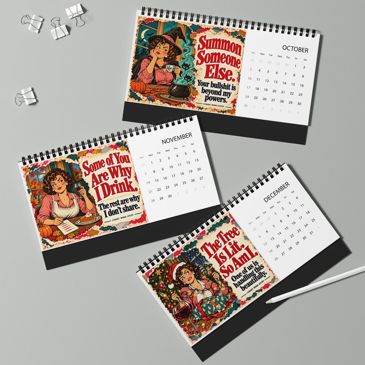 2027 Funny Desk Calendar – Retro Women & Sarcastic Sayings
