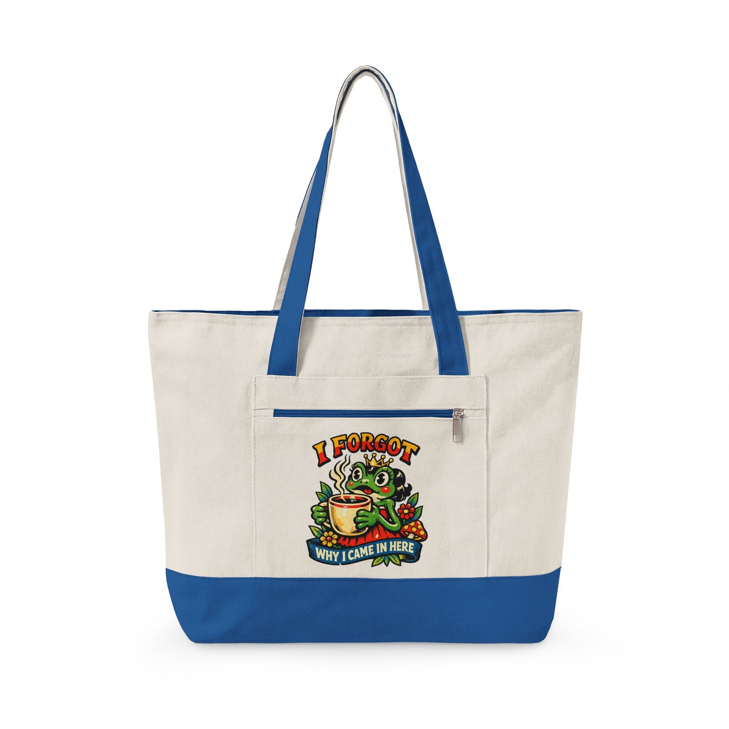 I Forgot Why I Came In Here Frog Canvas Tote Bag – Funny Zippere Tote with Pocket