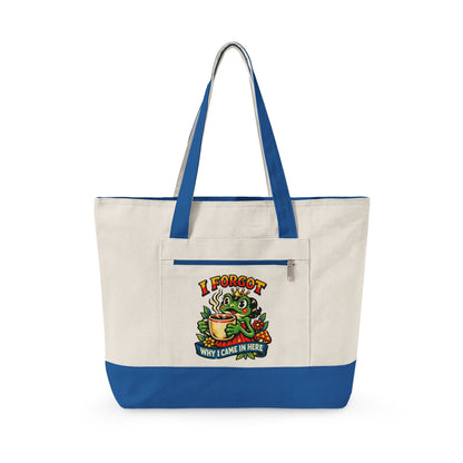 I Forgot Why I Came In Here Frog Canvas Tote Bag – Funny Zippere Tote with Pocket
