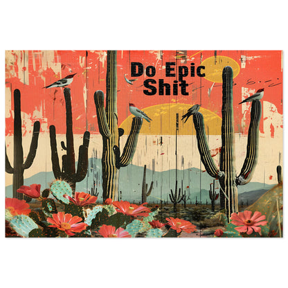 Jigsaw Puzzle: Desert Cactus 'Do Epic Shit' Motivational Art, 500, 1000, 2000 Piece Options, Gift-Ready Metal Tin Box, Adult Humor Gift