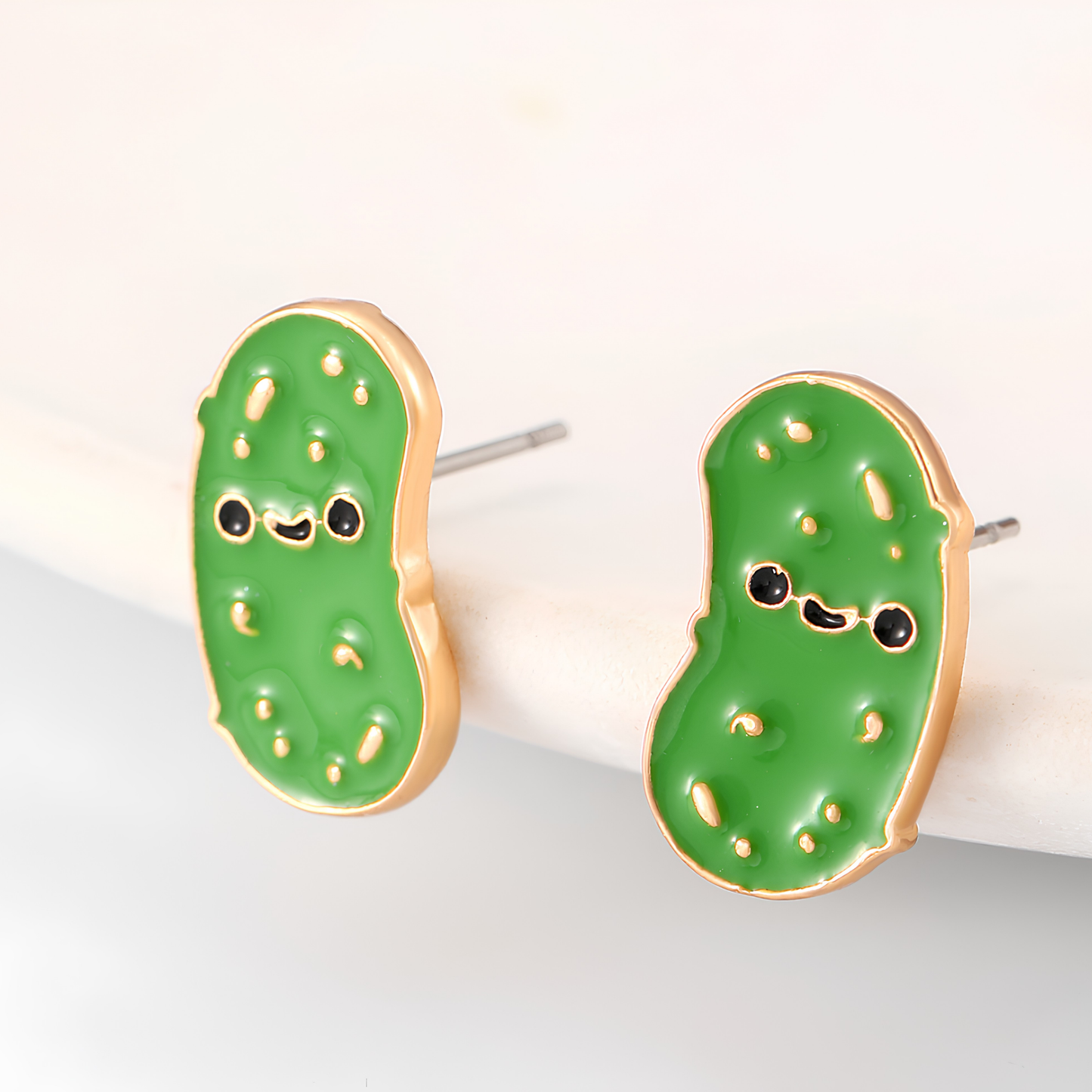 Big Dill Green Pickle Stud Earrings with Velvet Gift Bag