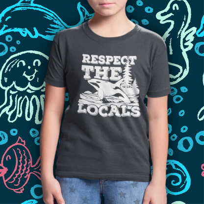 Respect the Locals Orca Design Youth Kids T-Shirt-Back-to-School for Ocean Lovers
