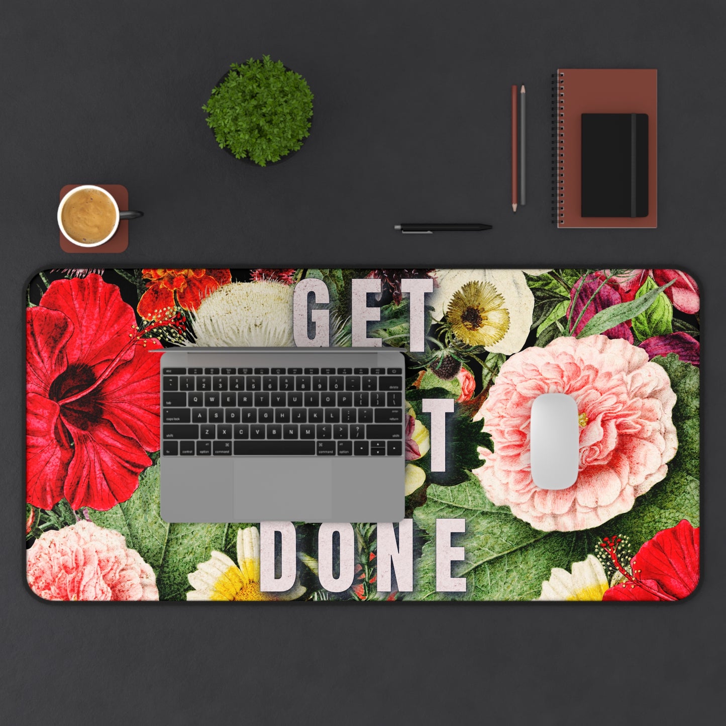Vintage Floral Desk Mat - Get Shit Done Motivational Design in 3 Sizes
