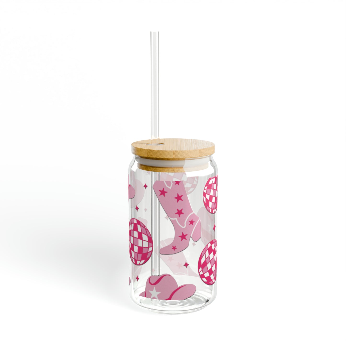 16oz Libby Glass with Pink Disco Cowgirl Design - Made in USA, BPA-Free"