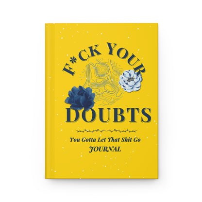 bright yellow and blue hardcover journal,