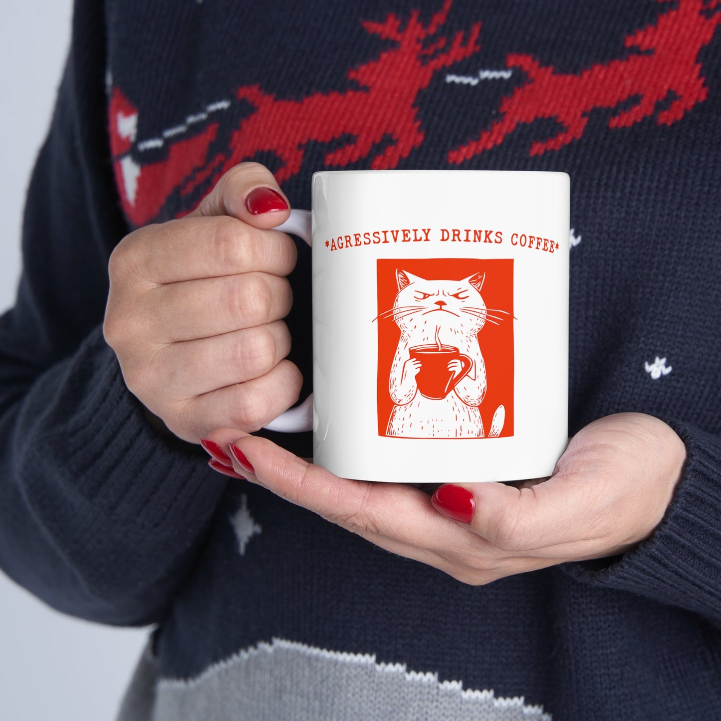 Vintage Aggressive Cat Coffee Mug: Hilarious Gift for Book Lovers & Teachers Ceramic Mug, 11oz