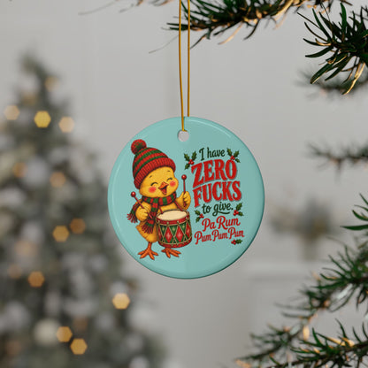 Funny Christmas Ornament – “I Have Zero Fucks to Give” Drummer Chicken Holiday Decor
