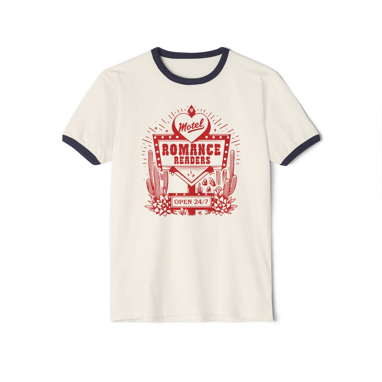 Romance Readers Motel T-Shirt | Unisex Next Level Ringer Tee for Book Lovers
