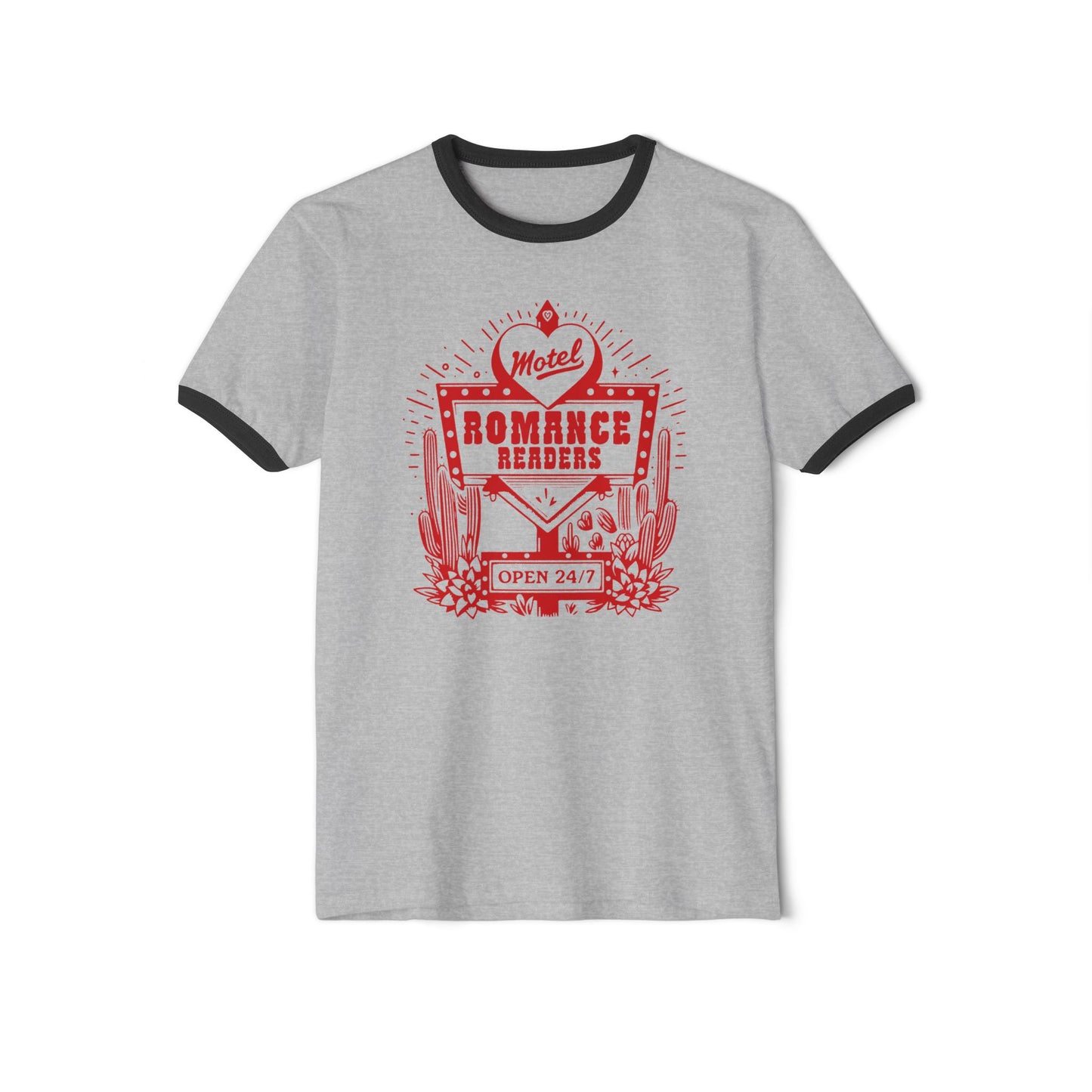 Romance Readers Motel T-Shirt | Unisex Next Level Ringer Tee for Book Lovers
