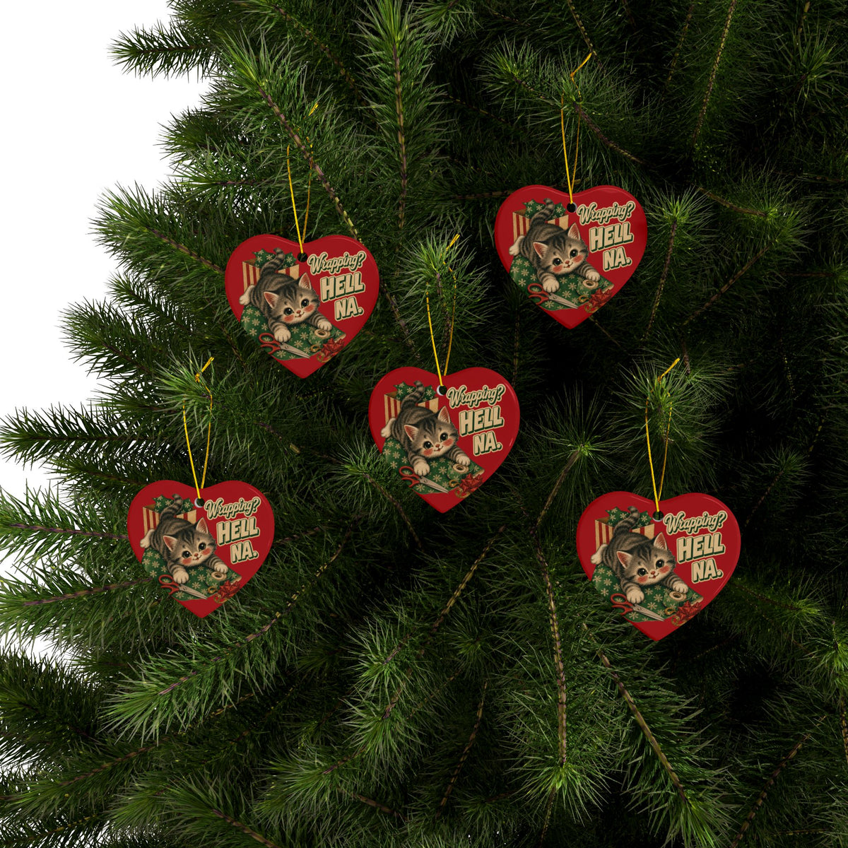 Funny Cat “Wrapping? Hell NA.” Christmas Ornament