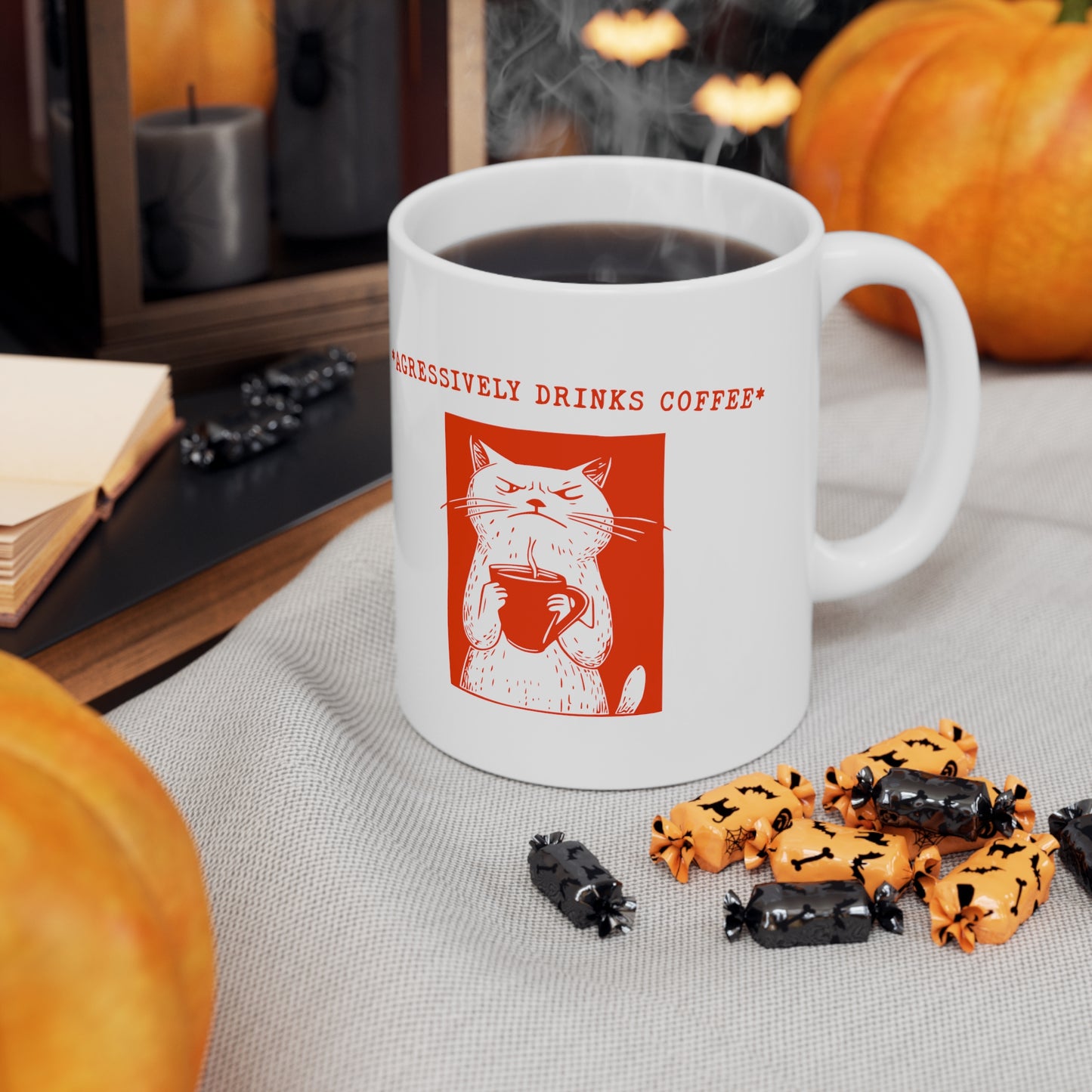 Vintage Aggressive Cat Coffee Mug: Hilarious Gift for Book Lovers & Teachers Ceramic Mug, 11oz