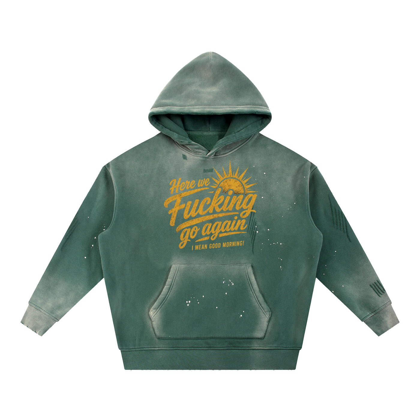Here We Go Again Vintage Washed Frayed Fleece Unisex Hoodie